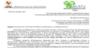 Mamme per la vita: “Al comune di San Filippo del Mela, un commissario o un battitore libero?”