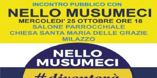 Il 25 ottobre, alle ore 18, Nello Musumeci sarà a Milazzo