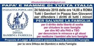 Sabato 24 febbraio a Roma, il “Comitato Difesa Bambini e Famiglia” in piazza San Giovanni