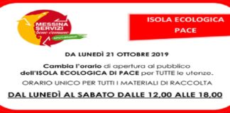 Messinaservizi Bene Comune comunica di aver modificato per motivi organizzativi l’orario per il conferimento dei rifiuti nell’isola ecologica di Pace