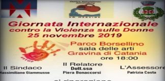 A Gravina di Catania: lunedì 25 novembre 2019, alle ore 18.00 presso la Sala delle Arti del Comune si terrà un importante evento