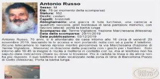 Continuano senza sosta, le ricerche del 78enne Antonio Russo scomparso venerdì notte da Terme Vigliatore