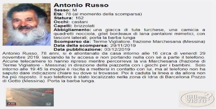 Antonio Russo Terme Vigliatore 78 anni