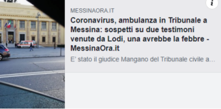 Coronavirus a Messina: questo pomeriggio al Tribunale alle 15.30, vi e’ stata una emergenza su un presunto caso riguardante due testimoni di Lodi