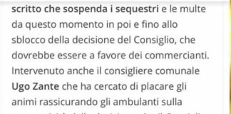 “Questa mattina, intorno alle ore 08.30, ho incontrato tanti ambulanti che manifestavano il proprio dissenso in modo pacifico”