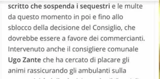 “Questa mattina, intorno alle ore 08.30, ho incontrato tanti ambulanti che manifestavano il proprio dissenso in modo pacifico”