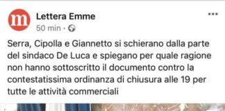 “Abbiamo inviato un comunicato spiegando le motivazioni perché non abbiamo firmato la mozione proposta dal Pd sottoscritta da 19 consiglieri, evidenziando alcuni elementi che ci lasciavano perplessi”