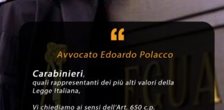 “Carabinieri, quali rappresentanti dei più alti valori della Legge Italiana, Vi chiediamo anche ai sensi dell’Art. 650 c.p. l’immediata disapplicazione dei Decreti Legge e DPCM che violano le libertà costituzionali democratiche così come sentenziato dal Giudice del Tribunale di Reggio Emilia Dott. Dario De Luca, il 27 gennaio 2021”