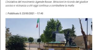 A Bisignano in provincia di Cosenza, i responsabili del movimento “Agende Rosse” hanno ricordato questo pomeriggio la strage di Capaci del 23 maggio 1992 che costò le vite di… Giovanni Falcone, di sua moglie Francesca Morvillo e dei tre agenti della scorta, Vito Schifani, Rocco Dicillo e Antonio Montinaro