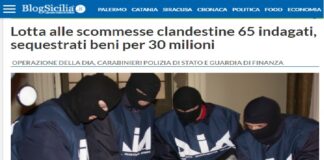 Da stamane, è in corso a Catania un’operazione contro le scommesse clandestine coordinata dalla locale Dda, avverso la criminalità organizzata che vede impiegati oltre 150 donne e uomini della Dia, della Polizia di Stato, dei Carabinieri e della Guardia di Finanza