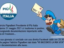 Lunedì 31 maggio 2021…, sulla pagina Facebook del presidente di Più Italia… Fabrizio Pignalberi ci sarà una diretta