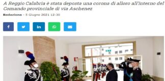 I carabinieri del Comando provinciale di Reggio Calabria hanno l’onore di condividere con la loro città l’annuale celebrazione della Festa dell’Arma, arrivata al 207esimo anniversario e di cui oggi ricorre il centenario della prima Medaglia d’oro al Valor Militare