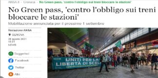 Sono 54 le città in cui il prossimo 1 settembre è annunciato un blocco delle stazioni ferroviarie per manifestare contro l’obbligo del green pass che entrerà in vigore in quella data per chi viaggia sui treni a lunga percorrenza