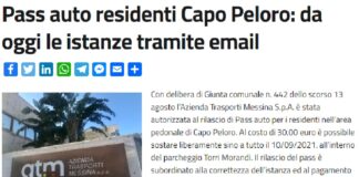 Le regole stabilite dai membri della Giunta comunale di Messina…, con la delibera n. 442 dello scorso 13 agosto… per ottenere il Pass auto residenti…, a Capo Peloro