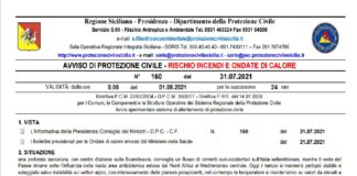E’…, questo…, l’avviso numero 160 emesso ieri 31 luglio 2021… dai responsabili del Dipartimento della Protezione Civile della Regione Siciliana e valido dalla mezzanotte di oggi 1 agosto per le successive 24 ore