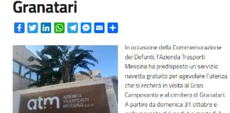 In occasione della Commemorazione dei Defunti, l’Azienda Trasporti Messina ha predisposto un servizio navetta gratuito per agevolare l’utenza che si recherà in visita al Gran Camposanto e al cimitero di Granatari