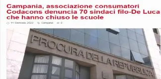 Campania: i componenti della associazione consumatori Codacons, hanno denunciato nei giorni scorsi 70 sindaci filo-Vincenzo De Luca che hanno chiuso le scuole nella Regione