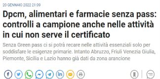 Dpcm, alimentari e farmacie senza pass: verranno effettuati…, controlli a campione anche nelle attività in cui non serve il certificato