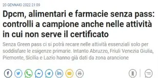 Dpcm, alimentari e farmacie senza pass: verranno effettuati…, controlli a campione anche nelle attività in cui non serve il certificato