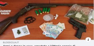 I carabinieri hanno arrestato a Vittoria una coppia di conviventi, lui 21 anni, lei 30 anni, che conservava in casa oltre 40 grammi di marijuana, alcune dosi di cocaina