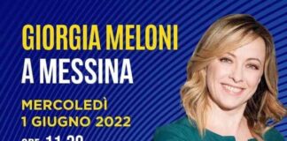 La leader di Fratelli d’Italia, Giorgia Meloni, che con il suo Partito sostiene il candidato sindaco del centrodestra Maurizio Croce (il quale si presenterà alle Elezioni del 12 giugno 2022) il prossimo mercoledì 1 sarà a Messina