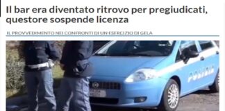 A Gela un bar era diventato abituale ritrovo di pregiudicati e per questo il questore Emanuele Ricifari ha sospeso la licenza, facendo leva sull’ex articolo 100 del Tulps, il testo unico delle leggi di pubblica sicurezza