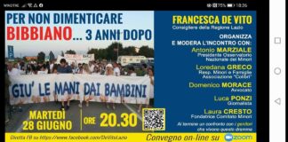 Francesca De Vito (consigliera della Regione Lazio di Fratelli d’Italia) organizza e modera l’incontro (al termine del quale si terrà un confronto insieme ai genitori che vivono questo dramma), con: “Antonio Marziale (Presidente Osservatorio Nazionale dei Minori), Loredana Greco (Resp. Minori e Famiglie Associazione -Colibrì-), Domenico Morace (Avvocato), Luca Ponzi (giornalista), Laura Cresto (Fondatrice Comitato Minori)