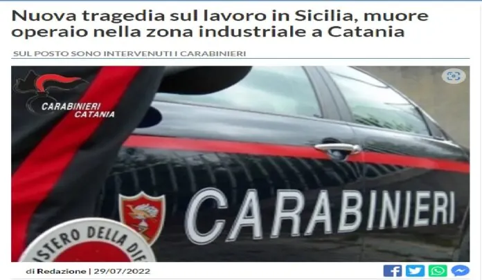 Incidente sul lavoro Catania