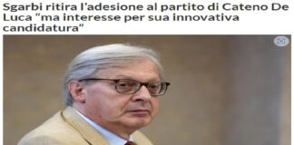 Vittorio Sgarbi di “Rinascimento”, ferma l’alleanza con i componenti del movimento “Sicilia Vera” e Cateno De Luca, candidato alla presidenza della Regione Siciliana