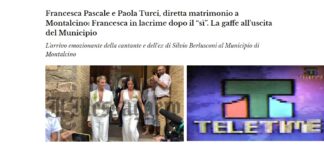 Francesca Pascale e Paola Turci sono arrivate a piazza Matteotti a Montalcino pronte a dire il loro «Sì lo voglio» al Palazzo dei Priori