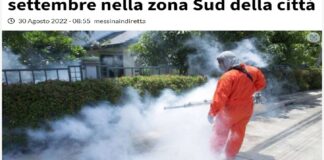 Messinaservizi Bene Comune continua l’attività di disinfestazione di insetti e zanzare in città, da domani mercoledì 31 agosto al 2 settembre gli operatori interverranno nella zona Sud di Messina per il terzo ciclo