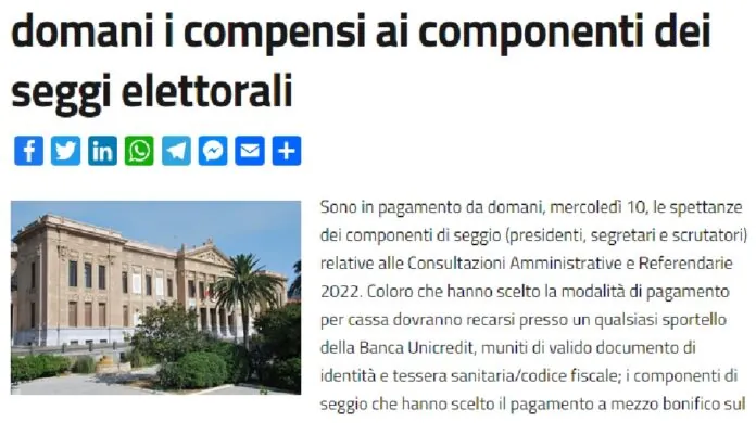 Spettanze Elezioni Referendum 12 giugno 2022