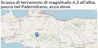 Paura nel Palermitano per una forte scossa di terremoto avvenuta all’alba, alle ore 6.52