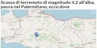 Paura nel Palermitano per una forte scossa di terremoto avvenuta all’alba, alle ore 6.52