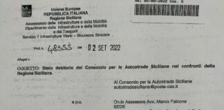 “In una nota datata 2 settembre 2022, a firma del dirigente del Dipartimento regionale delle Infrastrutture e della Mobilità, Fulvio Bellomo, viene messo nero su bianco lo stato debitorio del Consorzio per le Autostrade siciliane nei confronti della Regione”