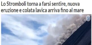Lo Stromboli torna a far sentire la sua voce: dalle 9:23 di stamane una imponente colata lavica, accompagnata da denso fumo, visibile anche dalla frazione di Ginostra cade dal cratere nord e attraversando la Sciara del fuoco si avvicina alla linea di costa