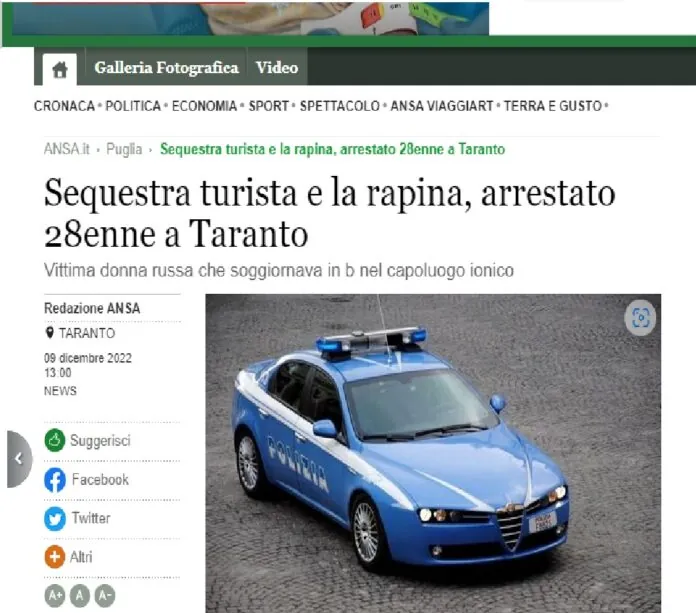 DONNA RUSSA SEQUESTRATA A TARANTO
