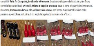 Arriva un primo e purtroppo provvisorio bilancio dei botti di Capodanno: al momento sono stati censiti 18 feriti fra Campania, Lombardia e Piemonte