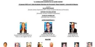 Nuovo evento d’eccellenza con Giornalisti Vip a Messina: il workshop nazionale, aperto al pubblico, intitolato “Il Giornalismo Scientifico ai giorni nostri” si terrà il 13 gennaio 2023, ore 9, all’Università di Messina nella Sala Accademia Peloritana dei Pericolanti (Piazza Pugliatti 1)