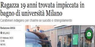 Il cadavere di una 19enne è stato trovato stamani in un bagno dell’università Iulm di Milano: aveva una sciarpa attorno al collo e l’altro capo appeso a una porta, come se fosse stata o si fosse impiccata