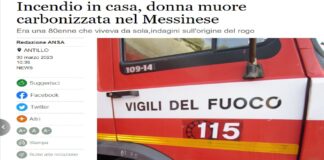 Una 80enne, Iole Bongiorno, è morta la notte scorsa nell’incendio della sua abitazione ad Antillo, nel Messinese: il corpo carbonizzato della donna, che viveva da sola, è stato trovato dai vigili del fuoco intervenuti per domare le fiamme