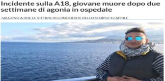 Federico Lisitano, 32 anni, messinese, vittima di un incidente il 13 aprile sulla A18, all’altezza dell’area di servizio di Calatabiano, è deceduto oggi al Cannizzaro di Catania