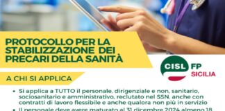 I componenti della CISL FP, attraverso una nota di oggi 05 aprile 2023, indirizzata ai vertici dell’Azienda sanitaria provinciale di Messina e per conoscenza ai responsabili dell’Assessorato regionale della Salute diffidano l’Asp e chiedono l’immediata stabilizzazione di tutto il personale precario del ruolo Sanitario, Sociosanitario ed Amministrativo in ottemperanza al Protocollo d’Intesa Regionale, e Tecnico in applicazione del Dlgs 75/2017