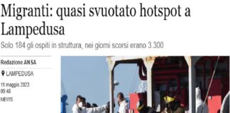 Sono 184 i migranti ospiti dell’hotspot di Lampedusa: tutto ciò…, dopo la raffica di trasferimenti con traghetti, aerei e navi militari, disposti dalla Prefettura di Agrigento d’intesa con il Viminale