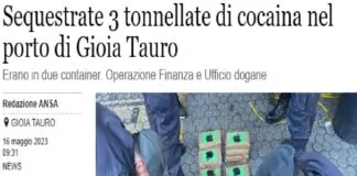 Sequestro record di cocaina nel porto di Gioia Tauro: i finanzieri del comando provinciale di Reggio Calabria ed i funzionari dell’Ufficio dogane hanno trovato in due container provenienti da Guayaquil, nell’Ecuador, e destinati in Armenia, attraverso il porto di Batumi, in Georgia, due tonnellate e 734 chilogrammi di cocaina purissima