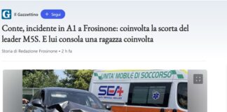La scorta di Giuseppe Conte è rimasta coinvolta in un incidente in autostrada nella tarda mattinata di oggi, 21 giugnio, tra i caselli di Frosinone e Ceprano