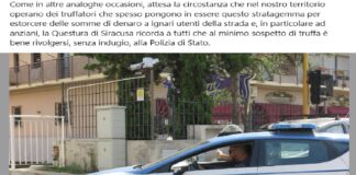 Due truffatori residenti a Noto hanno posto in essere, nella mattinata di ieri, la famigerata truffa dello specchietto ai danni di un turista inglese, mentre si trovavano presso il parcheggio del centro commerciale sito in Via Necropoli del Fusco: il cittadino britannico, anche perché impaurito dall’atteggiamento vessatorio e prepotente dei due truffatori, cedeva all’estorsione e consegnava ai due giovani netini di 26 e 19 anni 530 euro