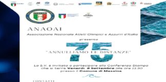 Si terrà venerdi 8 settembre, alle ore 11.30, nel salone delle Bandiere di Palazzo Zanca, alla presenza del sindaco Federico Basile e dell’Assessore allo Sport Massimo Finocchiaro, la conferenza stampa di presentazione di “Annulliamo le Distanze”, una traversata a nuoto dello Stretto di Messina organizzata per celebrare i 75 anni dell’Associazione Nazionale Atleti Olimpici e Azzurri d’Italia