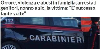 L’indagine dei carabinieri per violenza sessuale di gruppo, che oggi ha portato all’arresto del nonno, dello zio e dei genitori delle vittime, due sorelle che all’epoca dei fatti avevano meno di 10 anni, nasce dalla segnalazione dell’insegnante di una delle ragazzine, che oggi hanno 13 e 19 anni