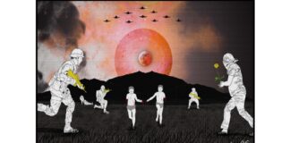 Questa mattina a Milano, 19 novembre 2023, in Via Giovanni Scheiwiller, zona Porta Romana e Fondazione Prada, è apparsa un’opera di street art di grandi dimensioni raffigurante la guerra tra Israele e il mondo arabo dal titolo “Terra non santa”